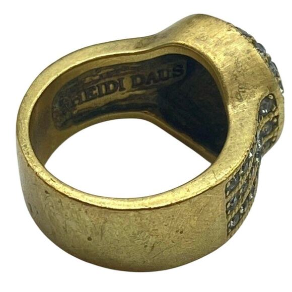 Vintage Heidi Daus Gold Tone Belgium Disc Statement Ring Swarovski Crystal Sz 6 - Picture 4 of 14